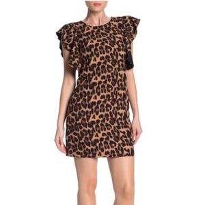 HP🎉 Laundry Leopard Ruffle Sleeve Mini Dress